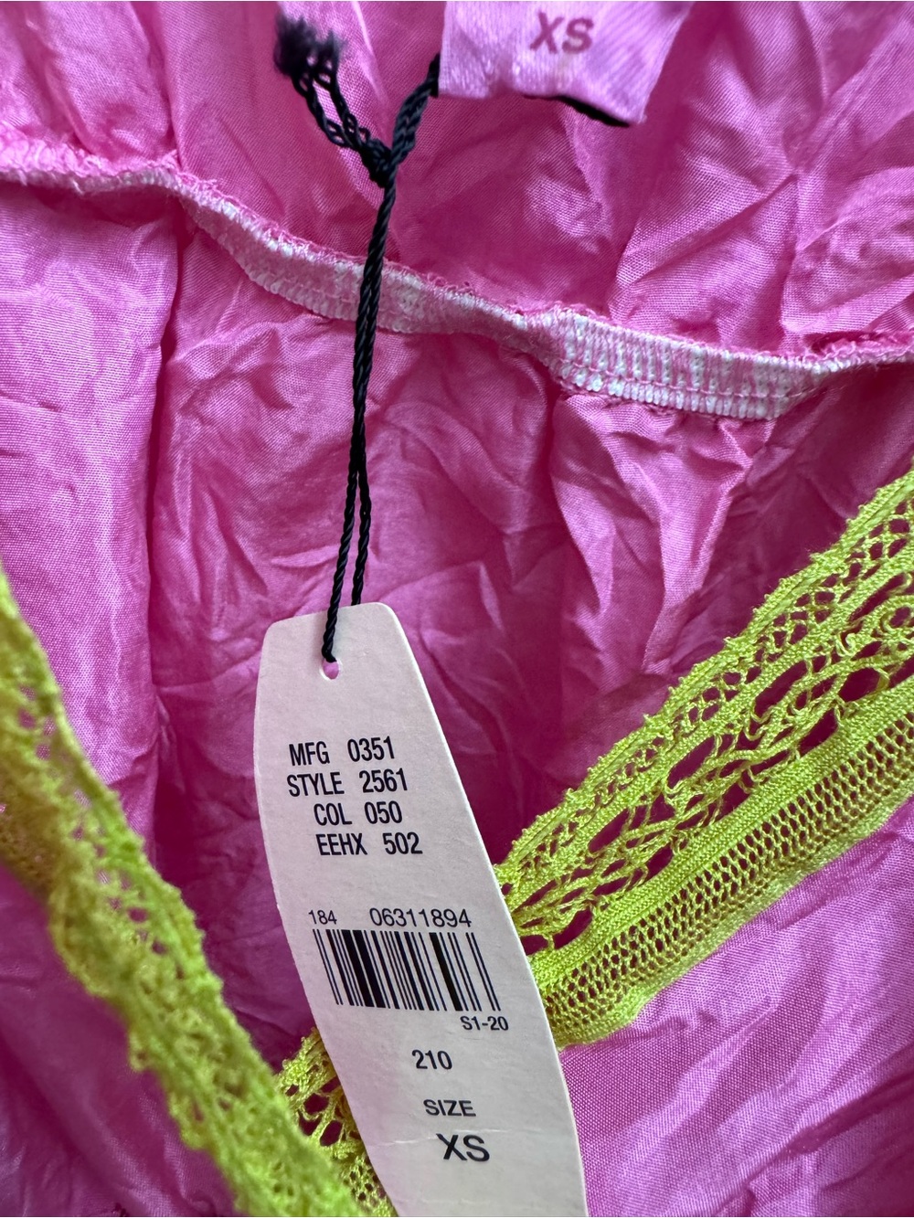 VS Pink NWT 2005 Vintage Y2K Pink Green Lace Trim Babydoll Top Silk XS - Picture 3 of 5